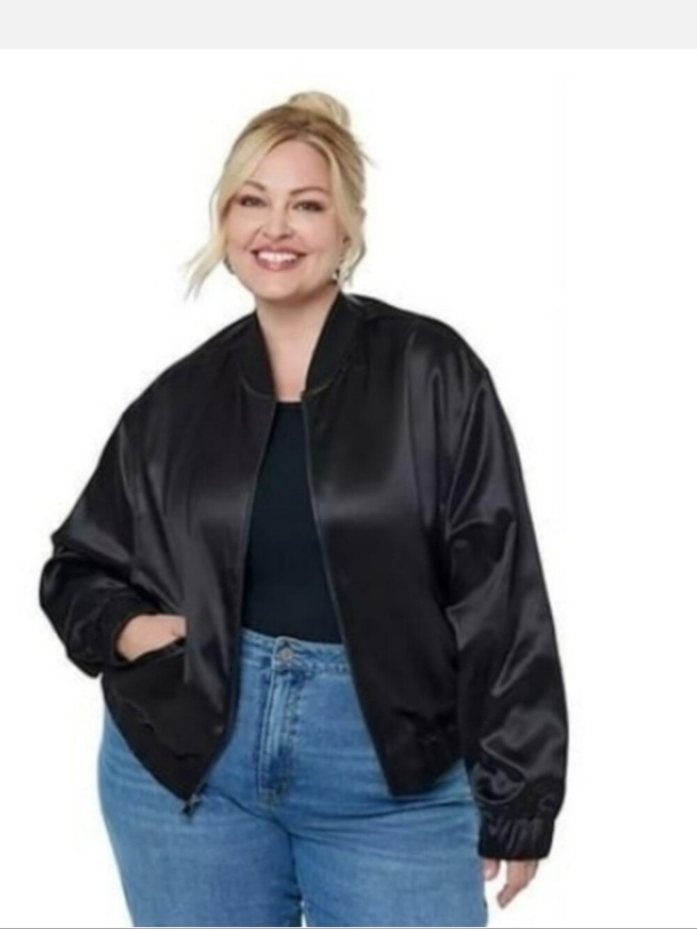 Edited Bu Remi Black Satin Bomber Jacket - Women